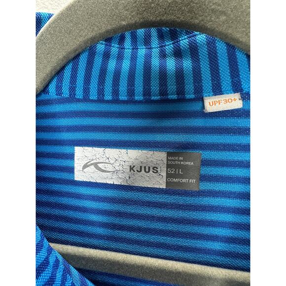 KJUS Polo Golf Shirt Medium Blue Striped Short Sleeve UPF30+ L / 52 - Picture 4 of 12
